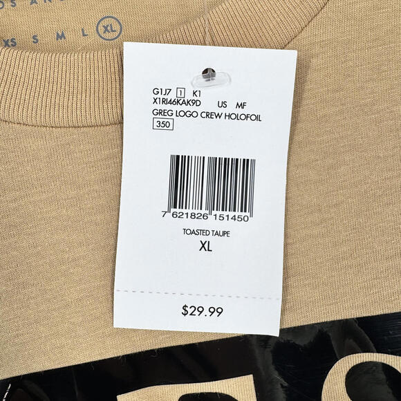 Guess Men's Greg Logo Crew Holofoil T-Shirt XL‎ Toasted Taupe - Picture 3 of 8
